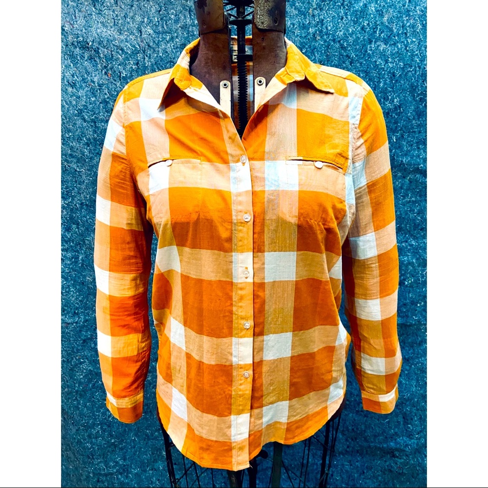 Forever 21 Orange & Cream Plaid Button Up